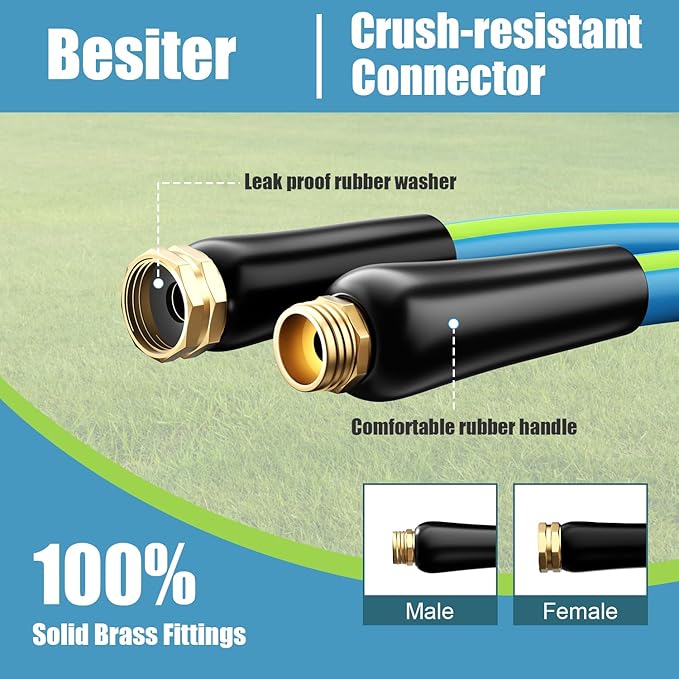 Heavy Duty 25 FT Garden Hose 5/8" : Flexible Rubber Water Hose - Leakproof Hose Male to Female Fittings - Durable Hose for Yard, Lawn, Car Wash, Outdoor, Watering, Green