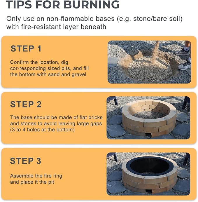 36 Inch Outer/30 Inch Inner Fire Pit Ring, Dual-Layer Design Smokeless Firepit Liner for Backyard, Beach & Camping
