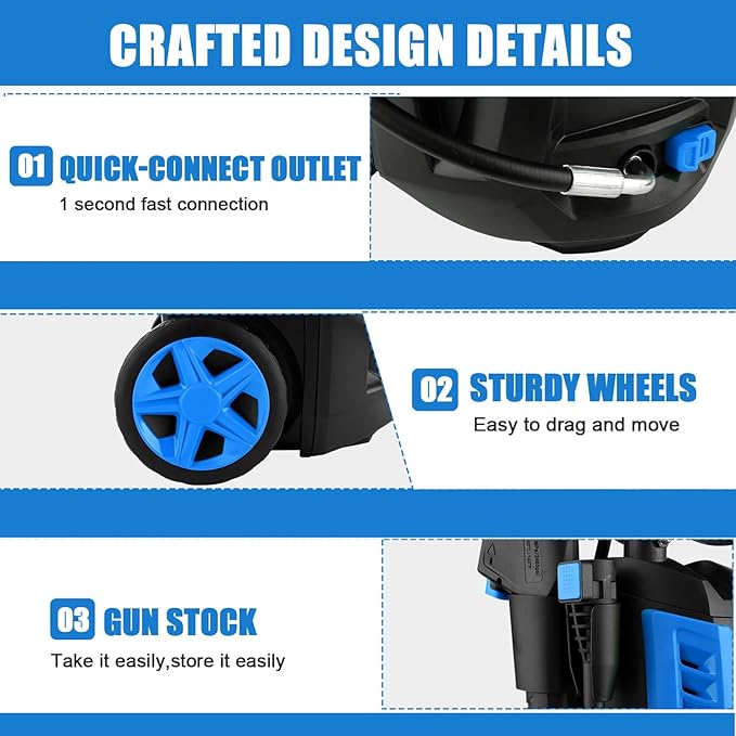 Imdot Pressure Cleaner 5000 PSI 4.0GPM Portable Power Cleaner with 4 QC Nozzles, 500ML Foam Cannon for Cars/Fences/Driveways/Home/Patios Cleaning, Navy Blue