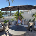 PURPLE LEAF 14ft Patio Market Umbrella with Base Double-Sided Rectangle Outdoor Table Sun Umbrellas with Crank 12 Heavy Duty Sturdy Ribs for Pool Beach Deck Backyard Light Gray
