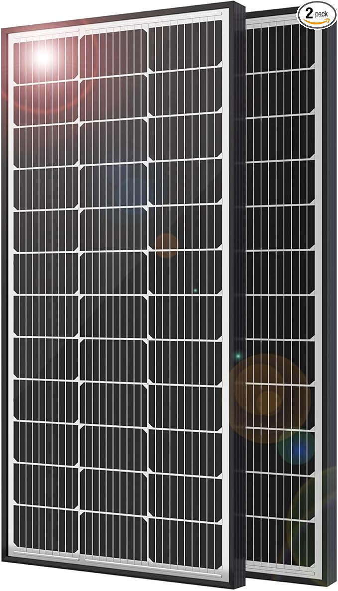 JJN 200 Watt Solar Panels, 10BB Monocrystalline 12V 2PCS 100W Solar Panel, 23% High Efficiency PV Module Power Charger for RV, Home, Farm, Boat, Caravan and Off-Grid Applications