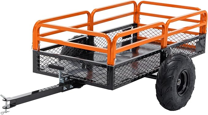 Heavy Duty ATV UTV Trailer Tow Behind Dump Cart, 1500lbs 15 Cubic Feet, Yard Garden Trailer Pull Behind Dump for Lawn Mower Tractor Garden Waste