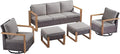 Rilyson Outdoor Wicker Patio Furniture Set - 5 Piece Patio Conversation Set with 2 Wicker Swivel Rocker Chairs,2 Rattan Ottoman and 1 Couch,Thick Cushions,Deep Seating,Wide Armrest(Brown/Grey)