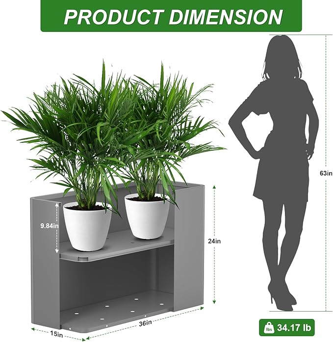 36" L x 15" W x 24" H Metal Tall Rectangular Planter - Large Planter Box for Outdoor Plants, Flowers,Garden