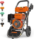 NOVUS Gas Pressure Washer 3400 PSI, 2.6 GPM Power Washer with 30FT Extra-Long Hose, 5 Nozzles, Onboard Soap Tank, 212CC Engine, Spray Gun and Wand, for Vehicles Driveways Patios Fences Furniture