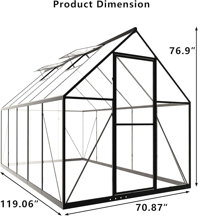 HOOYEAH Green Houses for Outside, 6x10x6.4 FT Polycarbonate Greenhouse with Lockable Door, Heavy Duty Winter Greenhouses for Outdoors, Aluminum Sunroom Plant Care House