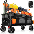 48" L Collapsible Wagon Cart Foldable, 560lbs Weight Capacity 300L Heavy Duty Folding Beach Wagons with Big All-Terrain Wheels, Utility Carts for Groceries, Shopping, Camping, Sports - Grey&Black