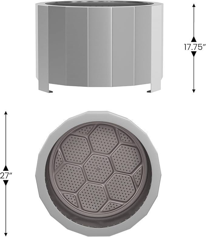 Flash Furniture Titus Commercial Grade Wood Burning Smokeless Outdoor Firepit - Fingerprint Resistant Stainless Steel - 27 inches - Portable - Waterproof Cover