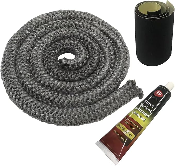 Protalwell Wood Stove Gasket, 3/4" Wood Stove Door Gasket Kit, Gasket Rope Replacement for Stove or Fireplace Doors, Grey Color Fiberglass Gasket