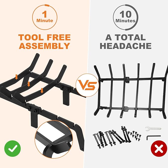 Fireplace Grates 20 Inch - Heavy Duty Steel Fireplace Rack | Fireplace Log Holder for Indoor & Outdoor | Fire Place Grate| Fireplace Racks for Inside Fireplace| Large Firewood Grate| Easy Assembly