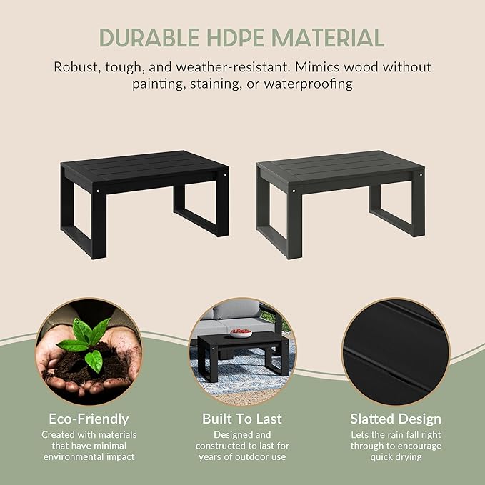 WestinTrends Montara Modern Outdoor HDPE Rectangle Patio Coffee Table, Black