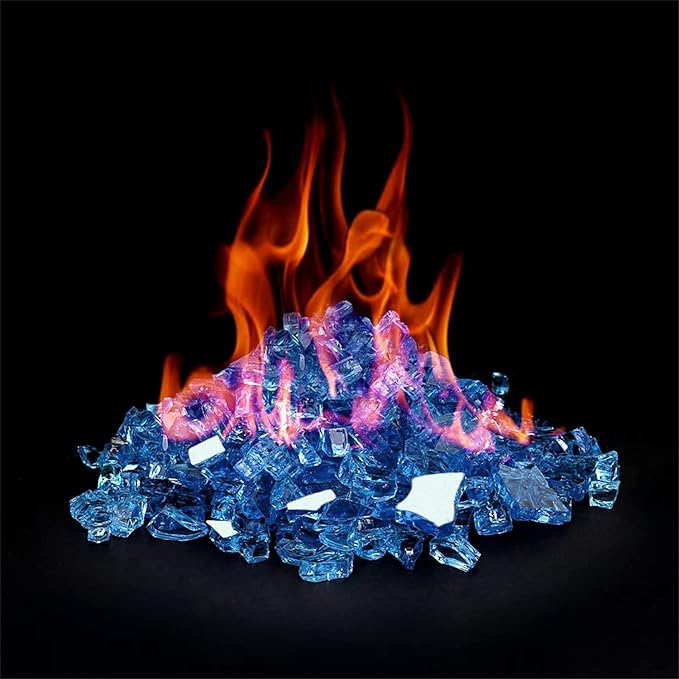 Onlyfire 10 pounds Fire Glass for Propane Fire Pit and Gas Fireplace, 1/4 Inch Reflective Firepit Glass Rocks for Fire Pit Table and Fire Bowl, High Luster Pacific Blue