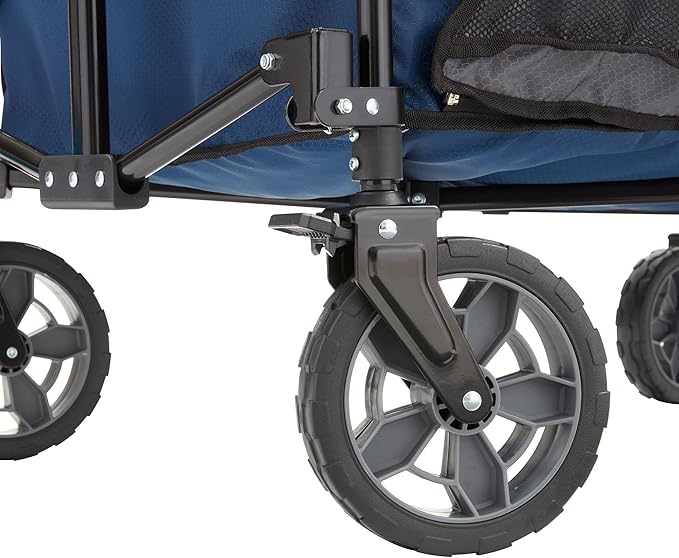 Gorilla Carts Collapsible Folding Outdoor Utility Wagon, 7 Cu Ft Oversized Bed, 150 lb Load Rating, Blue – Foldable Rolling Cart w/ Pockets & Cup Holders for Beach, Camping, Sports or Picnic