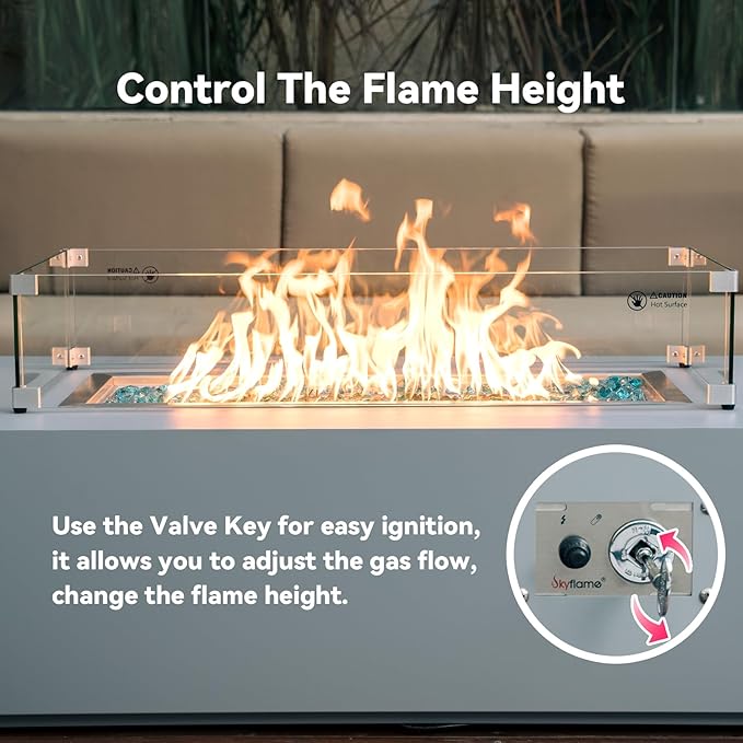 Skyflame 48 x 6 Inch Liner Fire Pit Pan Kit, Stainless Steel Drop-in Fire Pit Pan and Burner, Come with Spark Ignition and Propane Hose, Indoor/Outdoor Fire Table DIY Decorative