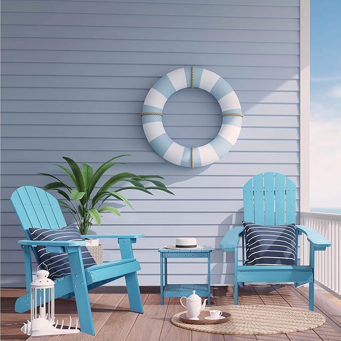 Adirondack Chairs Set of 4, All Weather Resistant Plastic Chairs with Cup Holder, 5 Easy Steps to Install, Outdoor Chairs for Patio, Garden, Backyard Deck, Lawn, Fire Pit - Lake Blue
