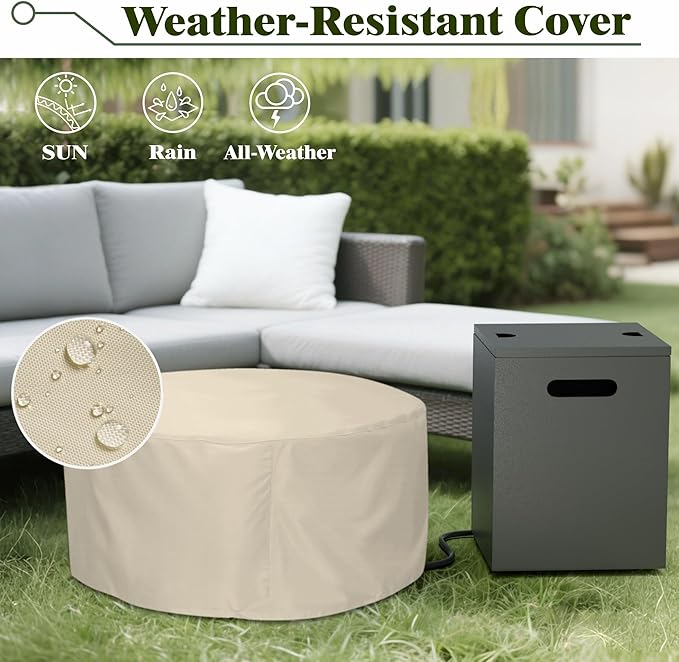 Dineli 2-Piece Outdoor Propane Fire Pit Table Set w Tank Table 30'' Round Fire Pit Table 2-in-1 Firepit Table for Outside Patio Gas Fire Pit w LED, 50,000 BTU, Dark Gray with RGB Light