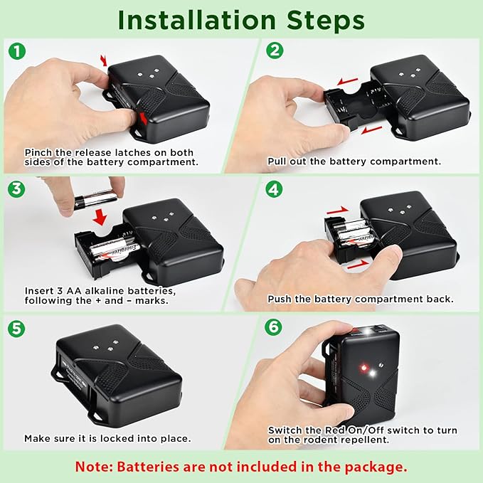 Ultrasonic Rodent Repellent for Car Engine – Battery Powered Under Hood Mouse Repeller with Flashing Strobe Light, Keeps Rats and Mice Away from Vehicle, Automobile, Truck, Garage, Attic, Barn, Shed
