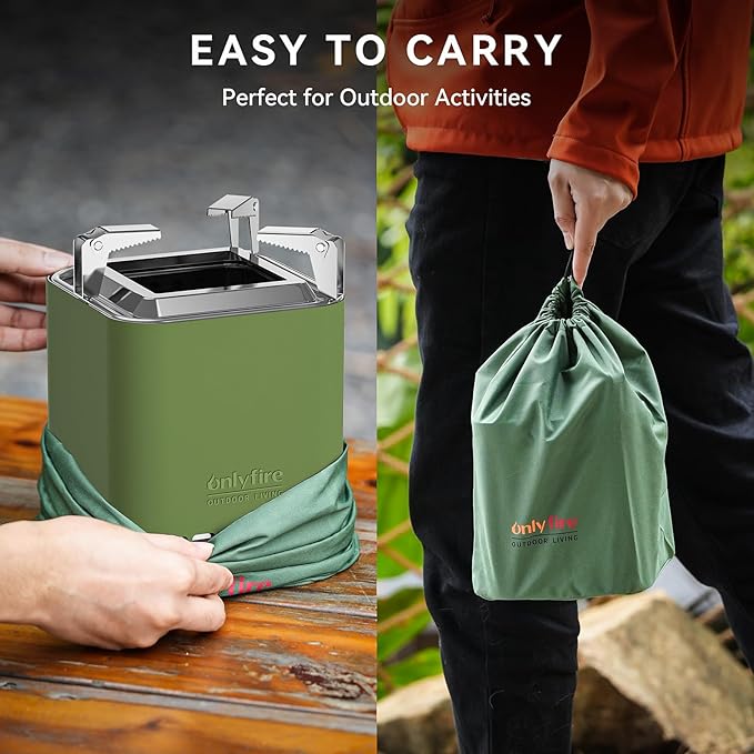 ONLYFIRE OUTDOOR LIVING 2-in-1 Smokeless Fire Pit with Pot Bracket & Carry Bag, 9” Portable Tabletop Fireplace, Wood Burning Mini Camping Stove for Patio Backyard RV Tailgating, Green FP052