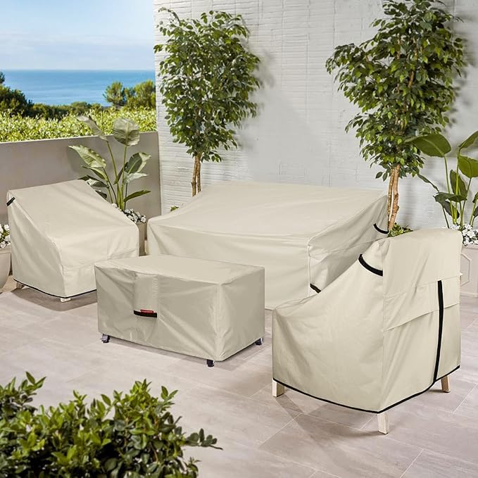 Porch Shield Patio Fire Pit Cover - Waterproof 600D Outdoor Rectangular Fire Table Cover Deck Box Protector - 48 x 24 inch, Beige