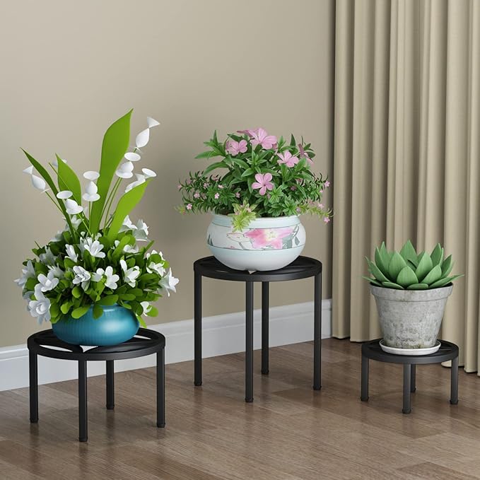 Zhongma Set of 3 Metal Plant Stand for Heavy Potted Plant for Home Indoor and Outdoor, 220 LBS Capacity & Heavy Duty Construction, Sturdy Plant Riser without Installation Required