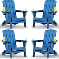 Folding Adirondack Chair 4 Pack, HDPE All-Weather Fire Pit Chairs, Plastic Adirondack Chairs with 2 Cup Holder, Outdoor Lawn Chair for Patio Garden (Royal Blue)