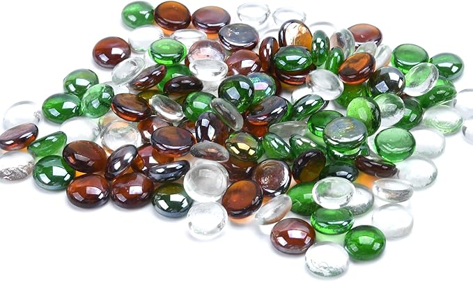 GasSaf Blended Fire Glass Beads for Outdoor Fire Pit, Fireplace, Replaces Existing Gas Logs & Lava Rocks, 3/4 Inch Glass(20 Pound)(Green, Amber, Crystal Clear Luster)
