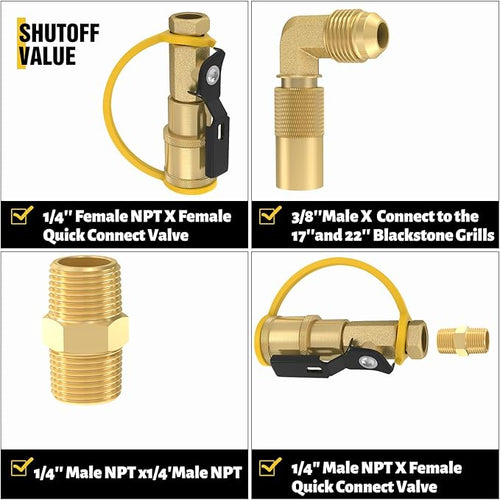18 FT Quick Connect Propane Hose for RV to Gas Grill, RV Quick Connect with 1/4" Safety Shutoff Valve, LP Quick Disconnect Propane Hose with Elbow Adapter for Blackstone 17"/22" Griddle