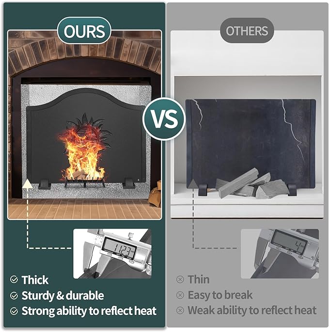 Iron Fireback with Feet - 19.5in Sun Fireplace Heat Reflector, Heat-Resistant Material with Decorative Design for Wall Protection
