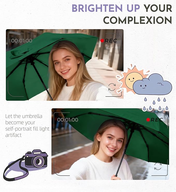 UV Travel Umbrella for Sun Protection & Rain, Compact Windproof Folding, Refined craftsmanship, Auto Open/Close, 43" Canopy with color coating, UPF 100+ UV Blocking, TSA Approved