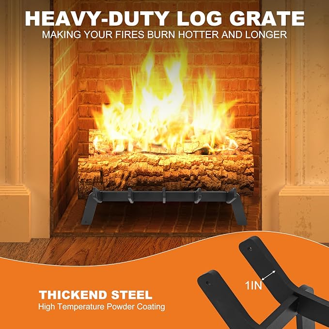 1MORE Fireplace Grates 17 Inch - Heavy Duty Steel Fireplace Rack | Fireplace Log Holder for Indoor | Small Fire Place Grate| Fireplace Racks for Inside Fireplace| Firewood Grate| Wood Stove Grate