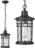 Naxttii Outdoor Pendant Lights for Porch Aluminum Hanging Porch Light with Water Ripple Glass Hanging Lantern for Front Patio Gazebo Foyer or Garage