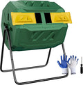 Saicool 43 Gallon Large Dual Chamber Composting Tumbler Outdoor Garden Rotating Compost Bin Tumbling Composter with Sliding Door, Green