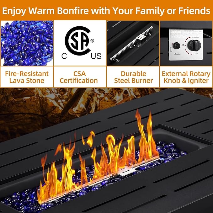 Xbeauty Propane Fire Pit Table, 42" Outdoors Gas Fire Pit Table, 50,000 BTU Auto-Ignition Fire Tables with Lid, Outside Garden Backyard Deck Patio (Square)