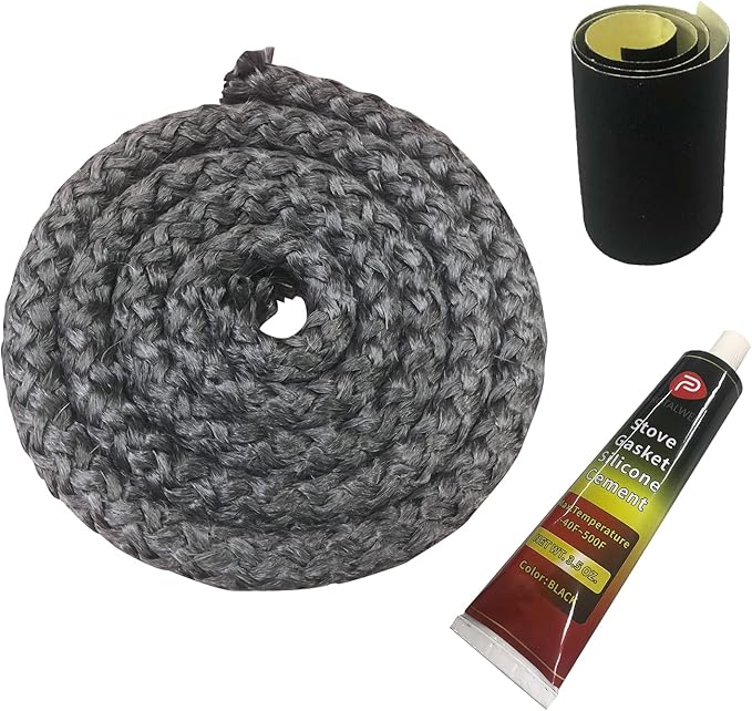 Protalwell Wood Stove Gasket, Wood Stove Door Gasket, 5/8" Wood Stove Gasket Kit, 72" Length, Fireplace Gasket Rope Replacements