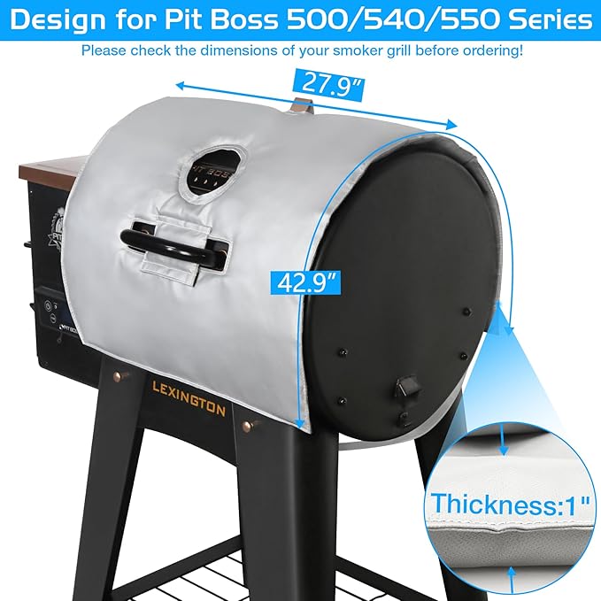 Lexington Insulated Cover for Pit Boss 500 Seriew Grill Thermal Insulation Blanket Navigator Sportsman 540 550 Wood Pellet Smoker Replacement Parts PB500NX PB500SP PB550G Accessory