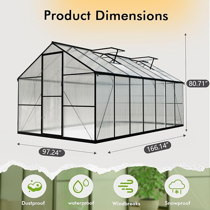 8×14FT Green Houses for Outside, Large Walk in Greenhouse for Outdoors and Winter Garden Planting, Heavy Duty Greenhouse Kit Withstands Strong Wind or Heavy Snow to Protect Vegetables or Plants
