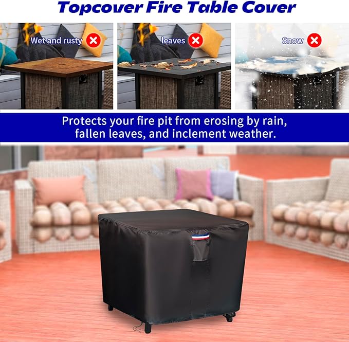 Fire Pit Cover,38 inch Square Propane Gas Outdoor Fire Table Cover,600D Waterproof and Windproof Heavy Duty Fabric Firepits Covers for Patio Table Fireplace －38"Lx38"Wx28"H,Black