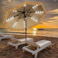 9 FT Solar Thatch Tiki Umbrella, Hawaiian Style Straw Umbrella, UPF 50+ Patio Umbrellas with 32 LED Lights for Beach, Pool,Garden