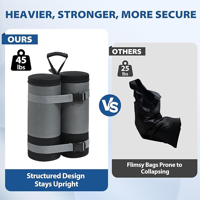 EAGLE PEAK Extra Large Weight Bags for Canopy Tent 270 lbs Leg Weights Heavy Duty Sandbags for Pop Up Canopy Gazebos Beach Tent Umbrella Greenhouse Set of 6, Gray