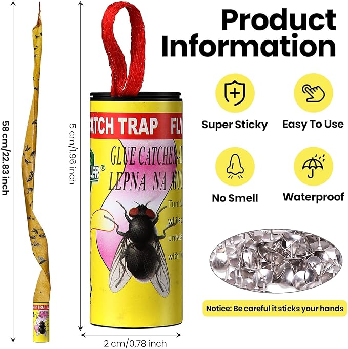 Qualirey 80 Pack Fly Strips Sticky Fly Trap Indoor Outdoor Hanging Fly Ribbon Tape Paper Flying Insect Trap Gnat Killer Traps for Fruit Flies, Bug, Insect, Pest (Yellow)