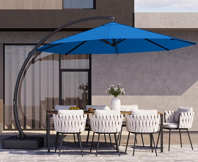 Kingdura 12ft Cantilever Patio Umbrella with Base Included, Large Round Offset Outdoor Pool Umbrella, 360° Rotation & Infinite Tilt, Heavy Duty Aluminum Frame for Deck Backyard, Royal blue