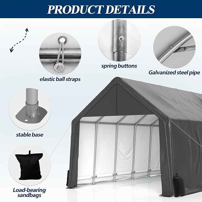 COVERONICS 13x20 FT Carpot, Portable Garage,Carport Canopy with Galvanized Steel Metal Frame & Vents, Outdoor Storage Shed for Car, Truck, Boat, Patio Furniture Anti-Snow Waterproof