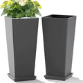 Set of 2 Tall Planters, 24" Large Indoor Outdoor Flower Pots with Tray, Modern Tapered Planters for Porch, Patio, Garden, Backyard