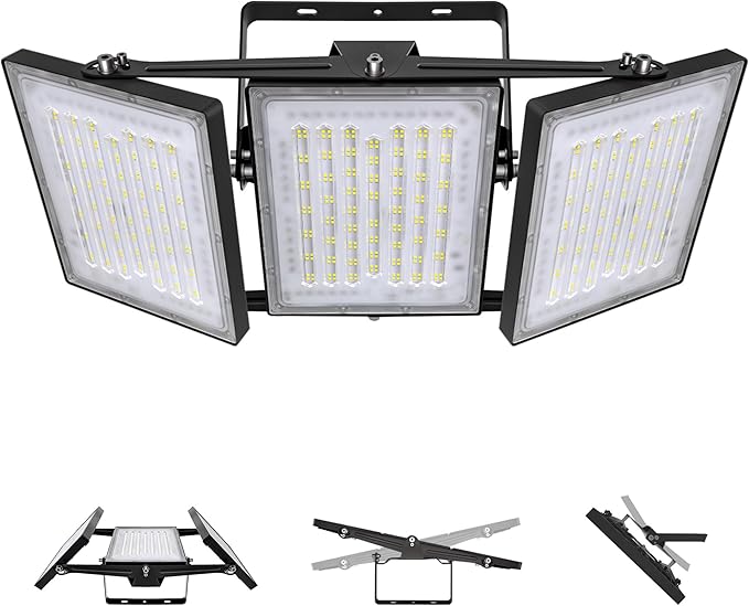 2 Pack LED Flood Lights Outdoor, STASUN 480W 48000lm 6000K Daylight White IP66 Waterproof, Commercial Parking Lot Lights, 3 Heads for Yard Street Stadium Outdoor Area Floodlight Bright Security Lights