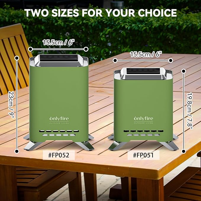 ONLYFIRE OUTDOOR LIVING 2-in-1 Smokeless Fire Pit with Pot Bracket & Carry Bag, 9” Portable Tabletop Fireplace, Wood Burning Mini Camping Stove for Patio Backyard RV Tailgating, Green FP052