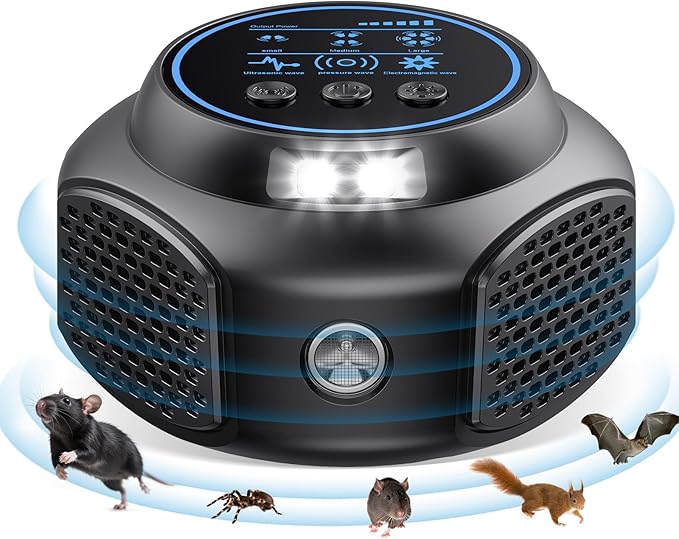 Ultrasonic Pest Repeller, Mice Repellent Ultrasonic Plug in, Electronic Indoor Pest Control Device with 3 Modes, Mouse Squirrel Rat Bats Roach Spider Repellent (Black)
