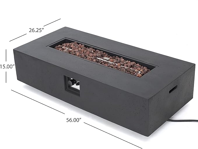 Merax 56" Rectangular MGO Propane Fire Pit Table, 50,000 BTU Outdoor Patio Heater with Modern Concrete Design for Backyard, Deck, Garden (Tank Cover Not Included), Dark Gery
