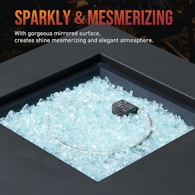Skyflame High Luster 10-Pound Regular Fire Glass for Fire Pit Fireplace Garden Landscaping Crystal Ice 1/4" Size