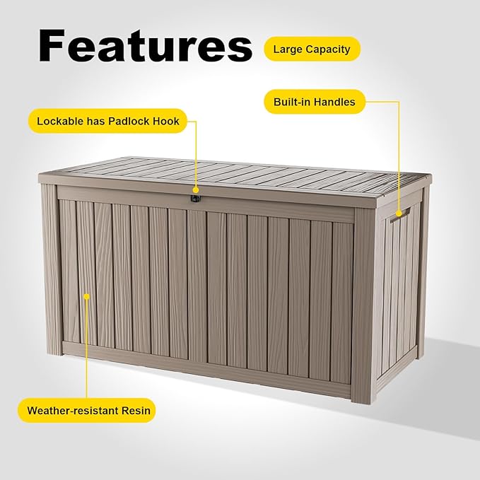 180 Gallon Deck Box Large Outdoor Storage for Patio Furniture,Outdoor Cushions,Garden Tools and Pool Supplies,Waterproof,Resin,Lockable(Grey)