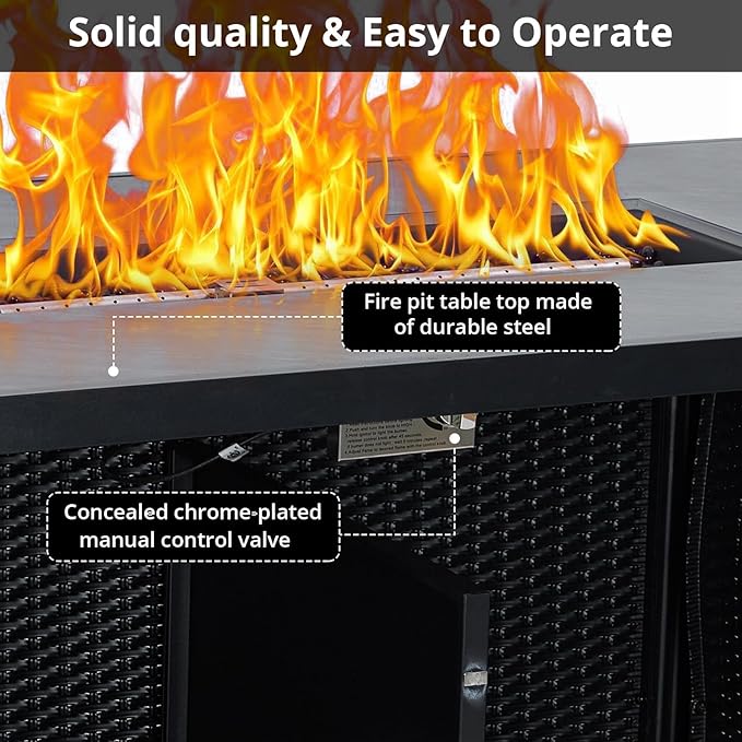 52" Propane Fire Pit Table, 2-in-1 50,000 BTU Rectangular Outdoor Gas Firepit with Glass Guard, Tabletop Lid, Storage Space & Covers, Patio Heater for Backyard, Deck & Garden